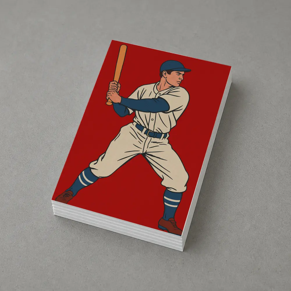 Retro Baseball Batter Red Background Illustration – Postcards