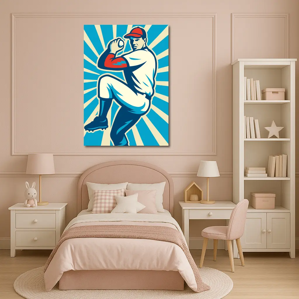 Baseball Pitcher Retro Pop Art Blue – Wall Art