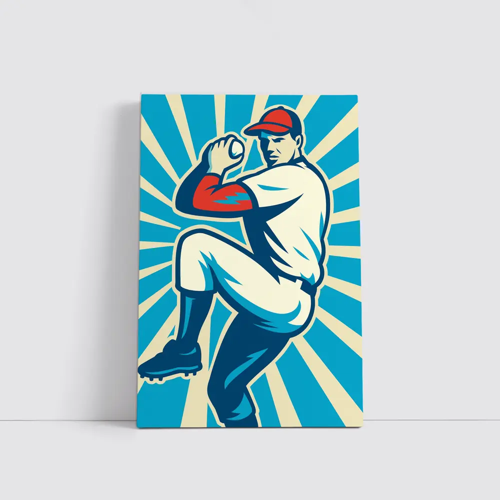 Baseball Pitcher Retro Pop Art Blue – Wall Art