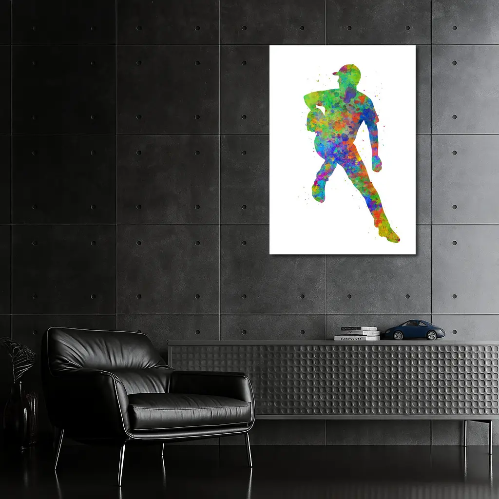 Baseball Pitcher Watercolor Splash Art White Background – Wall Art