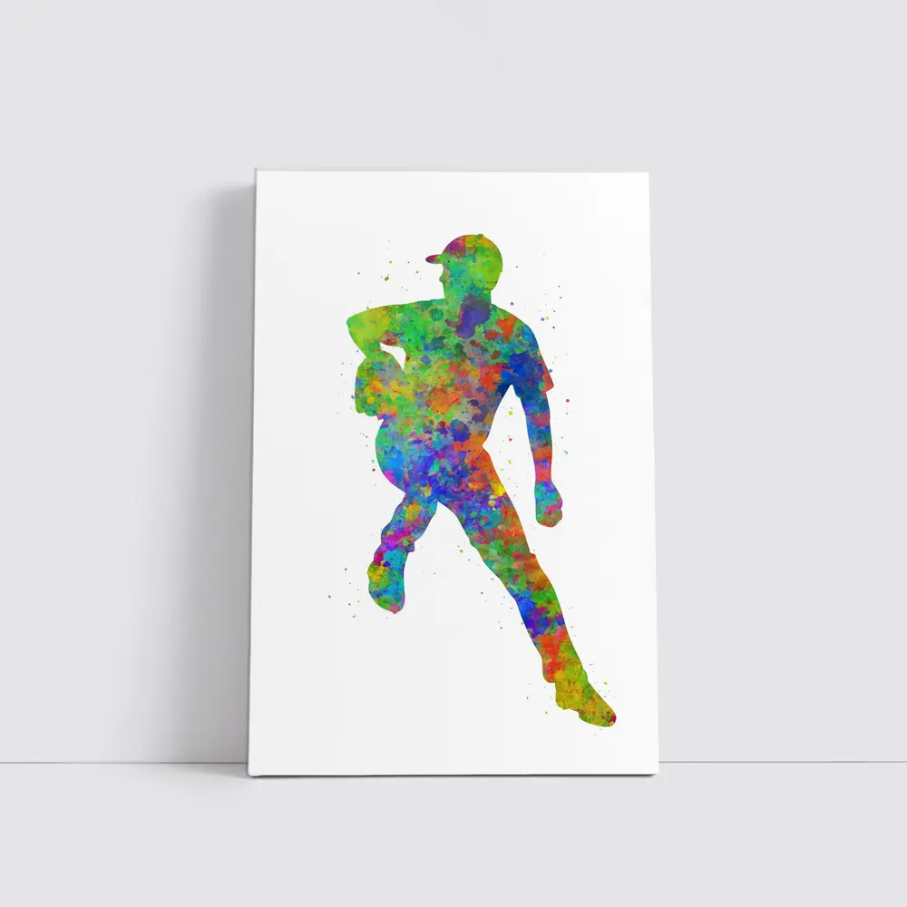 Baseball Pitcher Watercolor Splash Art White Background – Wall Art