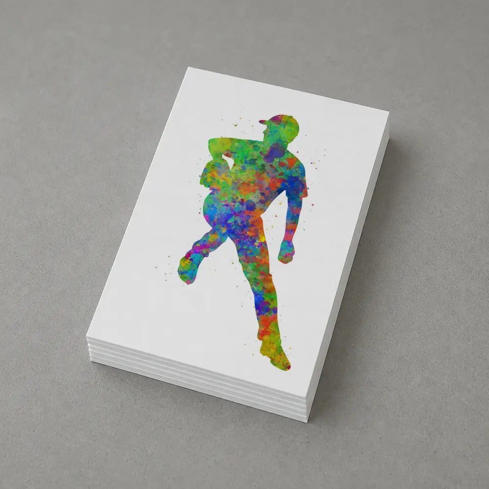 Baseball Pitcher Watercolor Splash Art White Background – Postcards