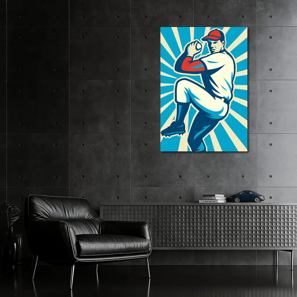 Baseball Pitcher Retro Pop Art Blue – Wall Art