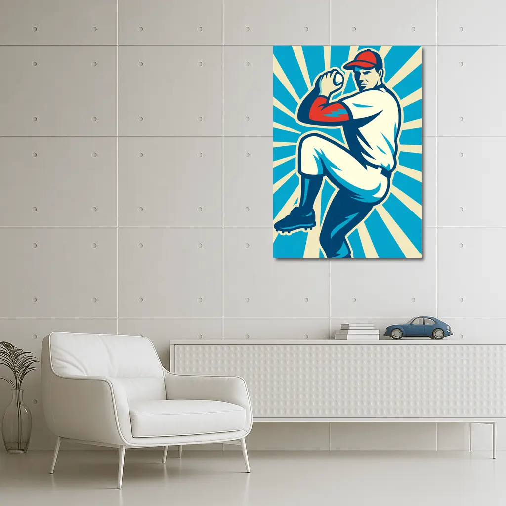Baseball Pitcher Retro Pop Art Blue – Wall Art