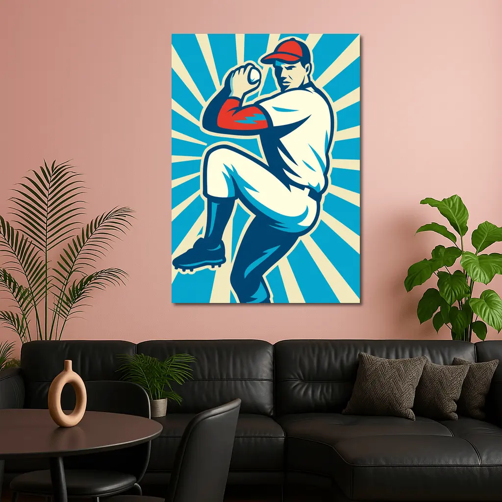 Baseball Pitcher Retro Pop Art Blue – Wall Art