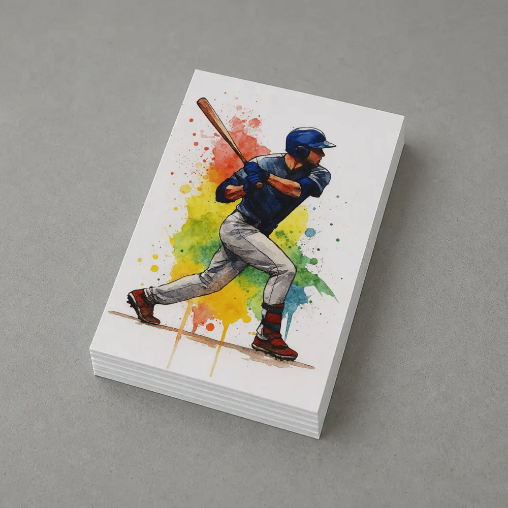 Baseball Player Swinging Bat Watercolor Splash – Postcards