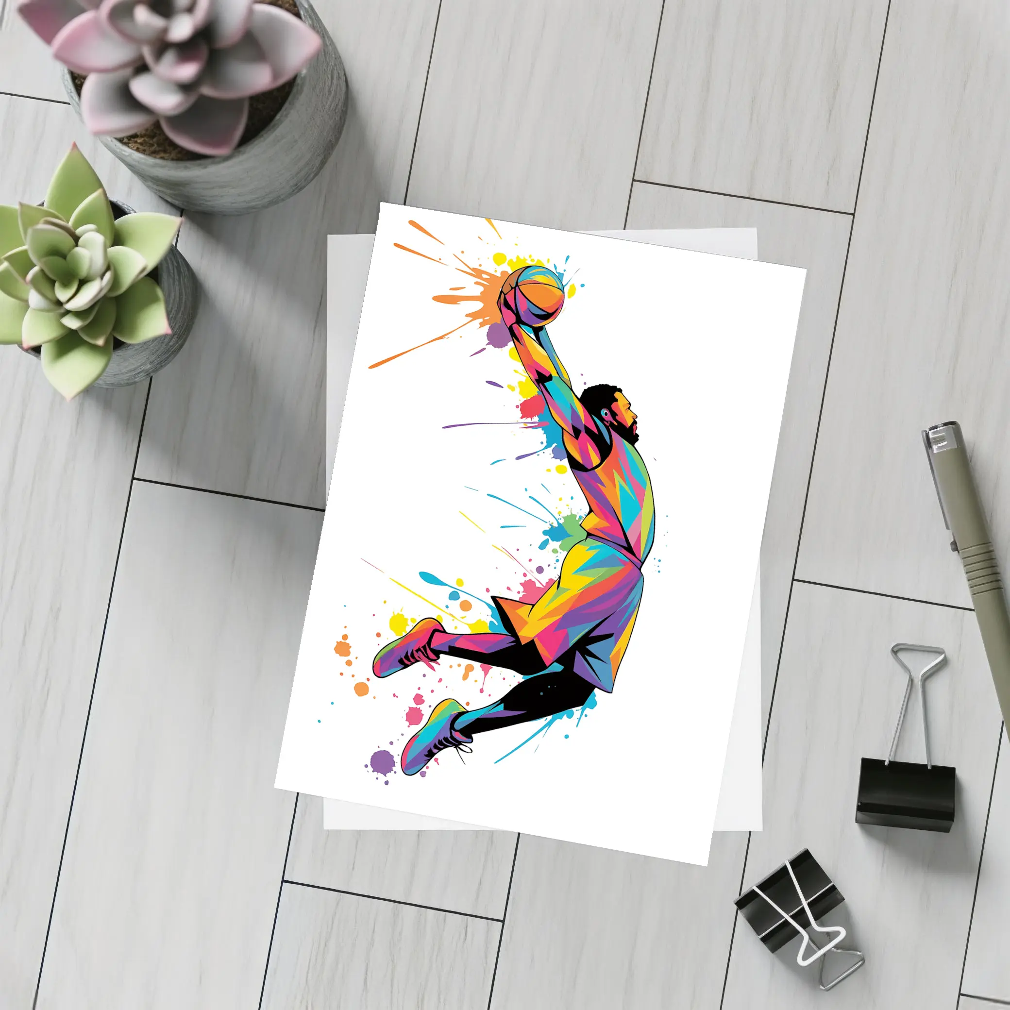 Basketball Player Dunk Colorful Pop Art – Postcards