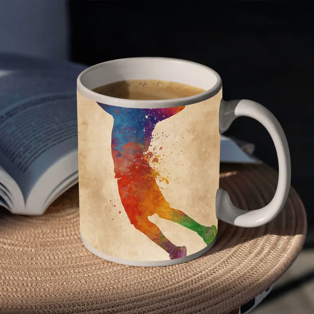 Basketball Player Watercolor Splash Beige Background – Mugs