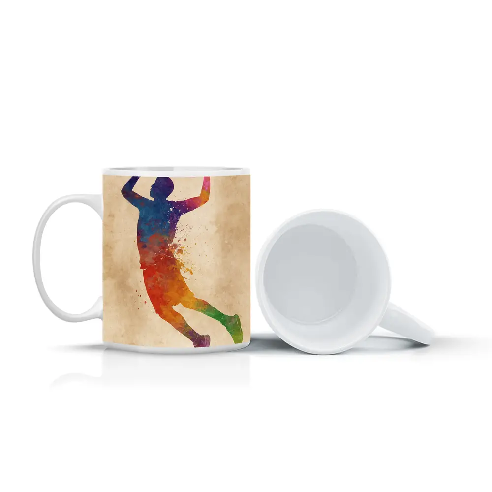 Basketball Player Watercolor Splash Beige Background – Mugs