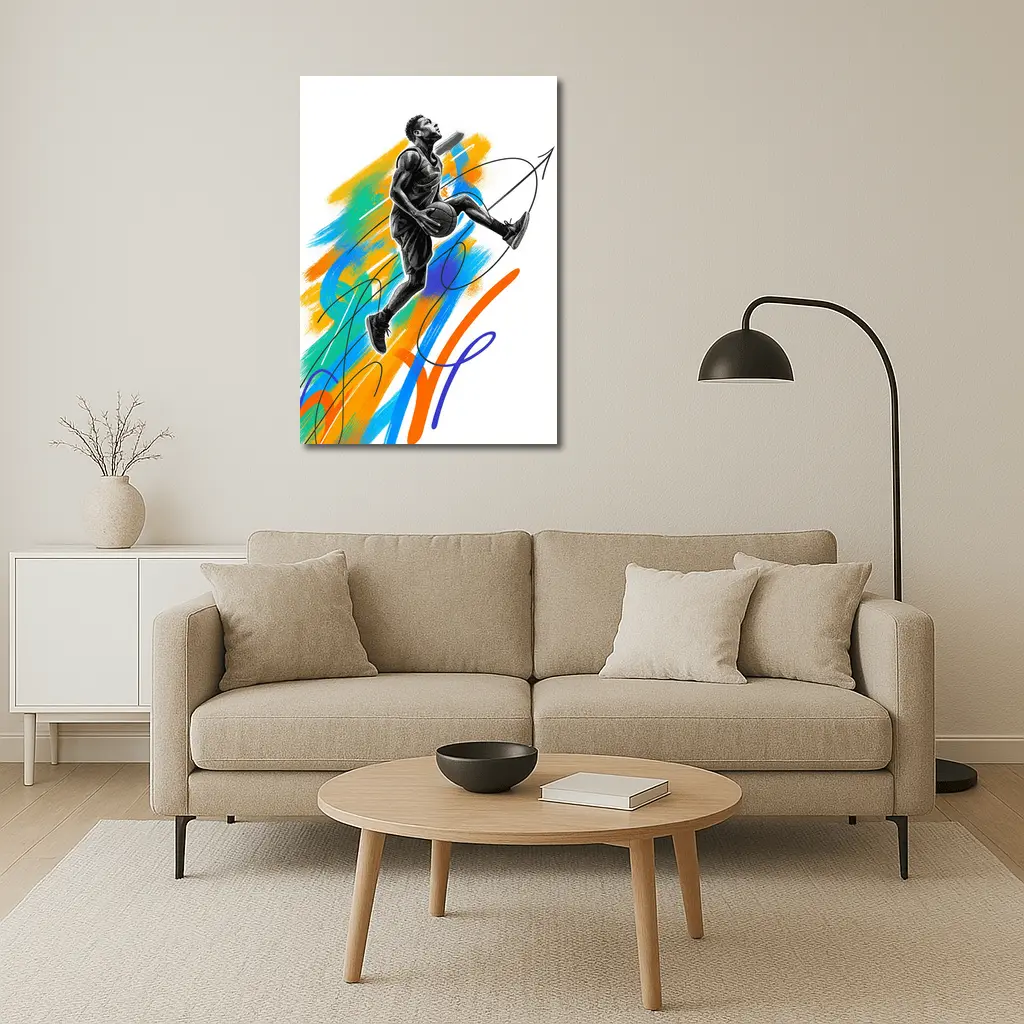 Basketball Player Jumping Colorful Brush Strokes Art – Wall Art