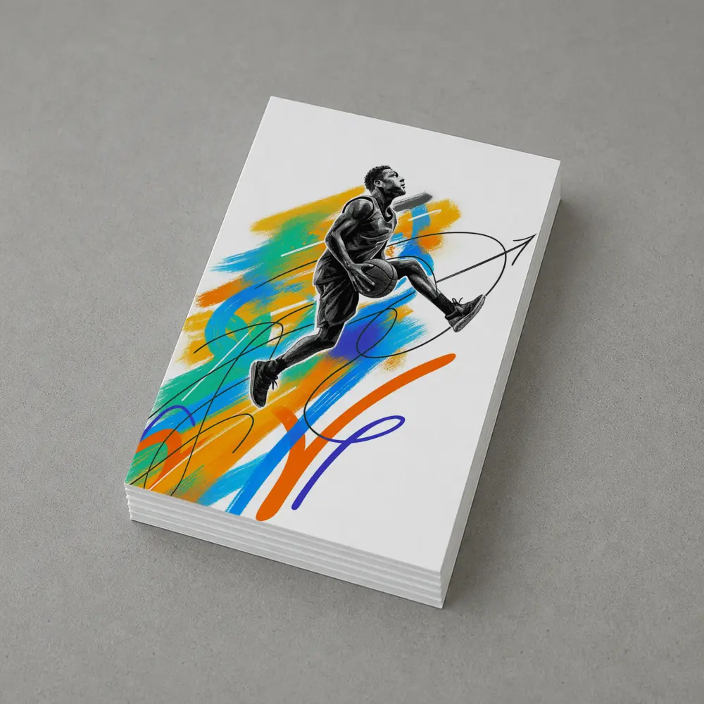 Basketball Player Jumping Colorful Brush Strokes Art – Postcards