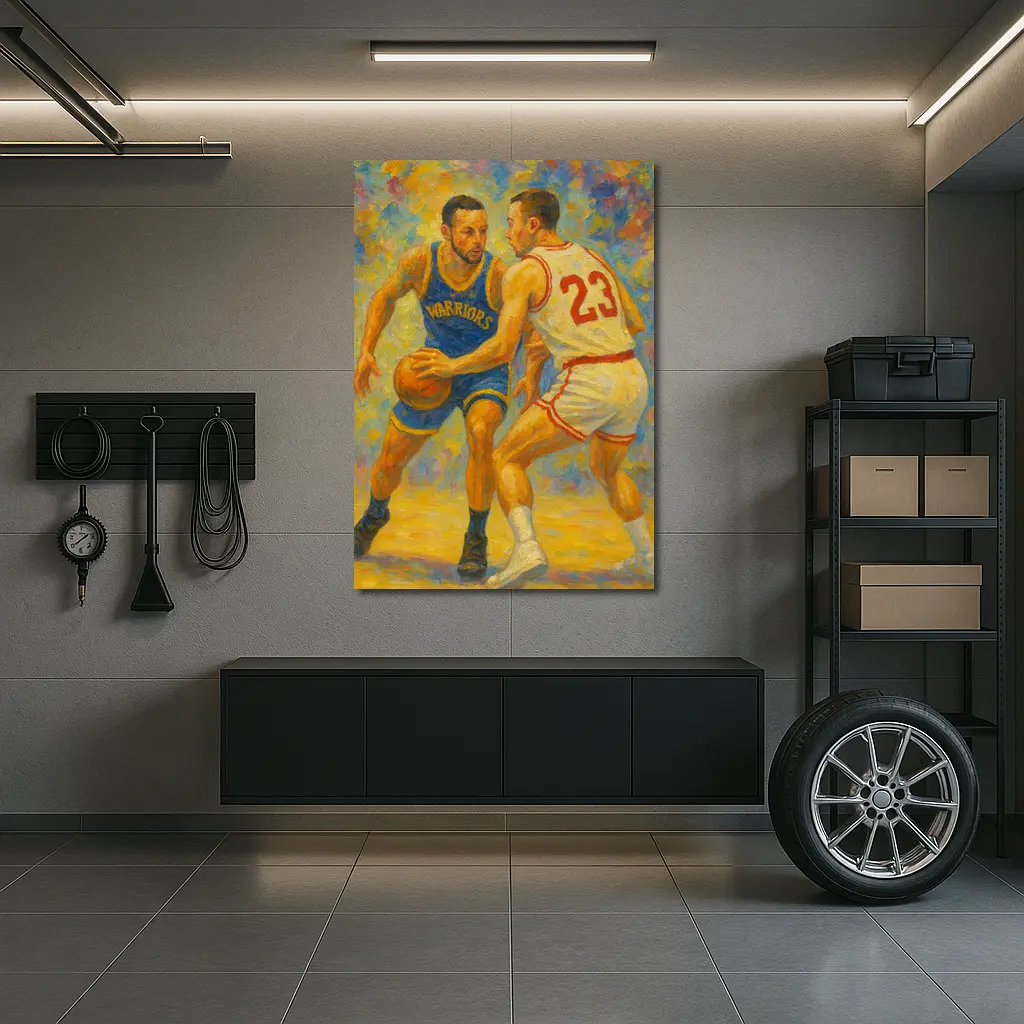 Warriors Basketball Player Impressionist Oil Painting – Wall Art