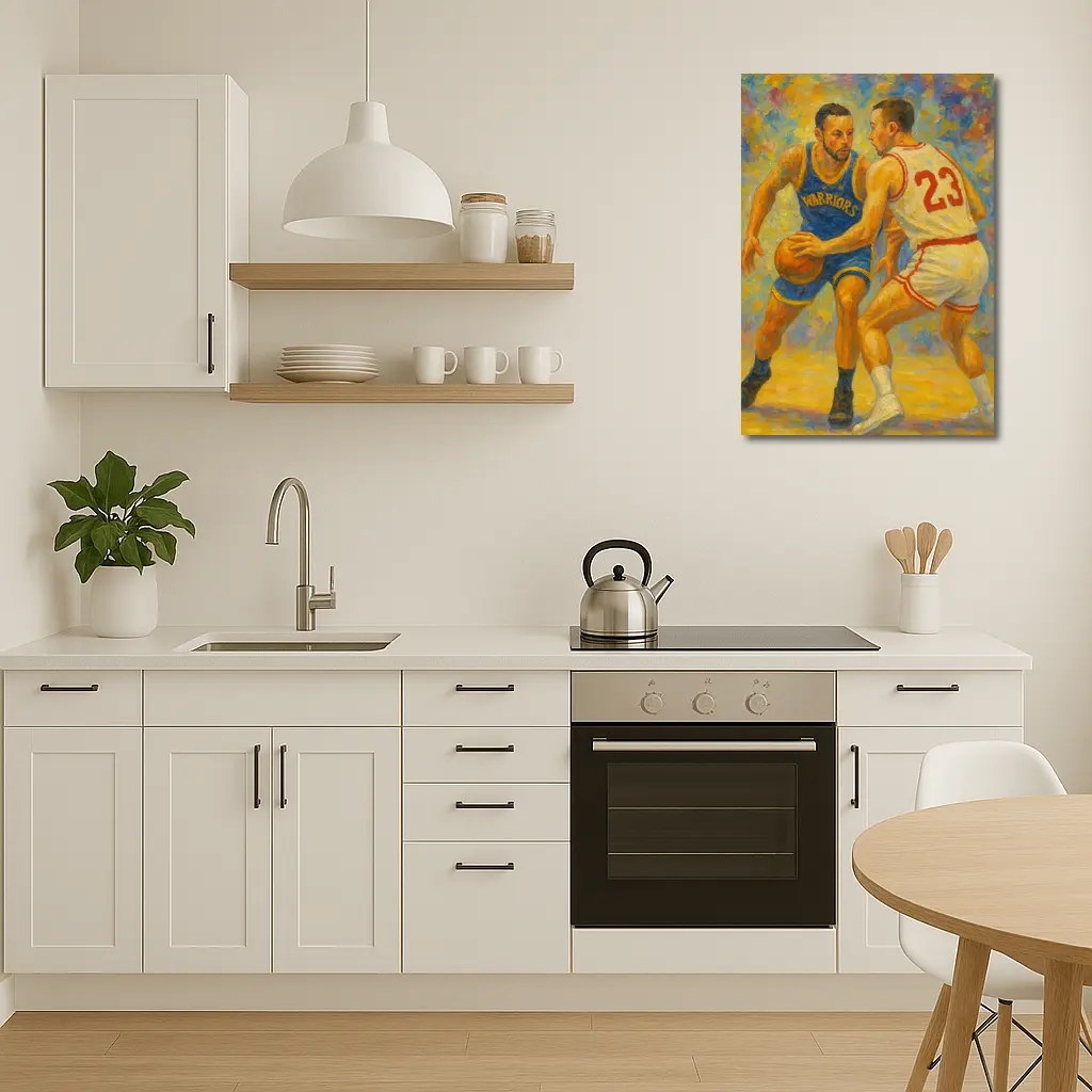 Warriors Basketball Player Impressionist Oil Painting – Wall Art