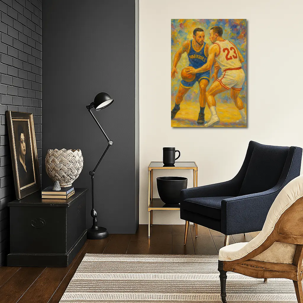 Warriors Basketball Player Impressionist Oil Painting – Wall Art