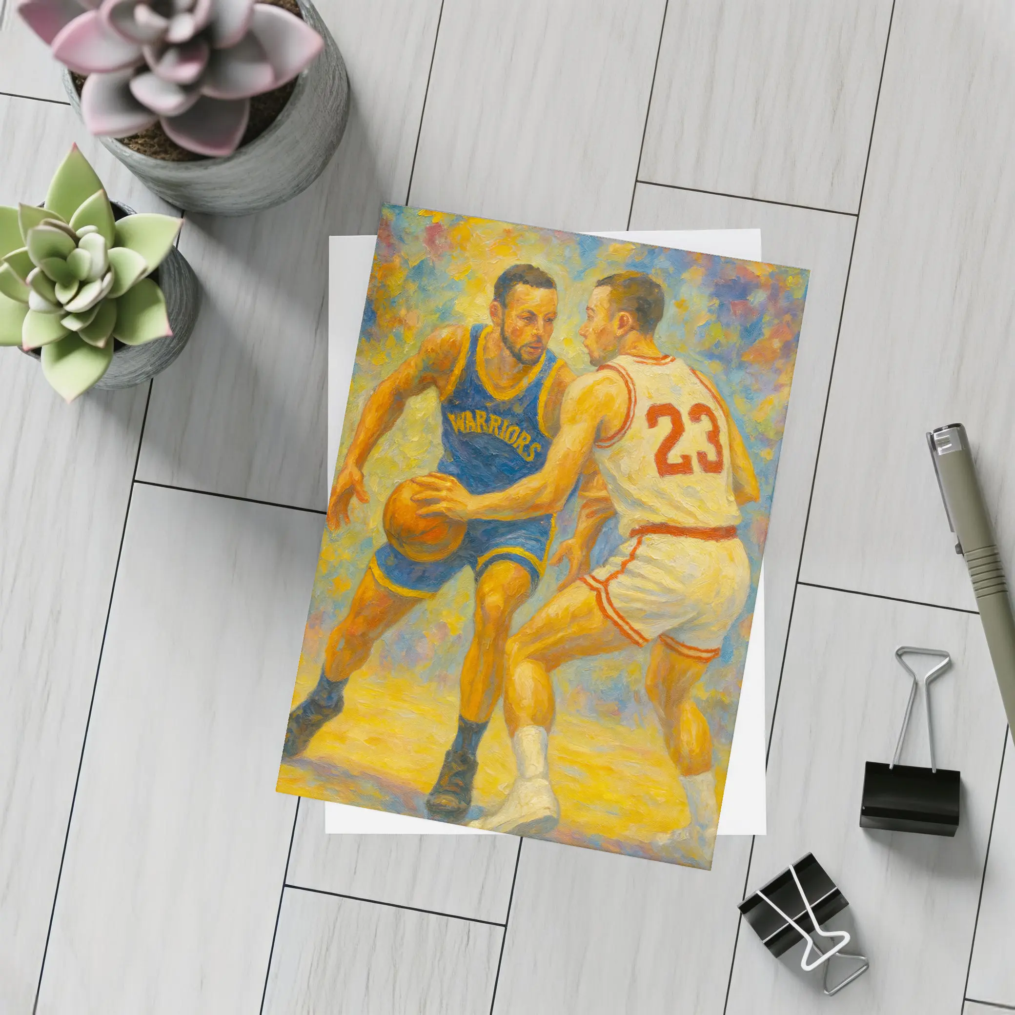Warriors Basketball Player Impressionist Oil Painting – Postcards
