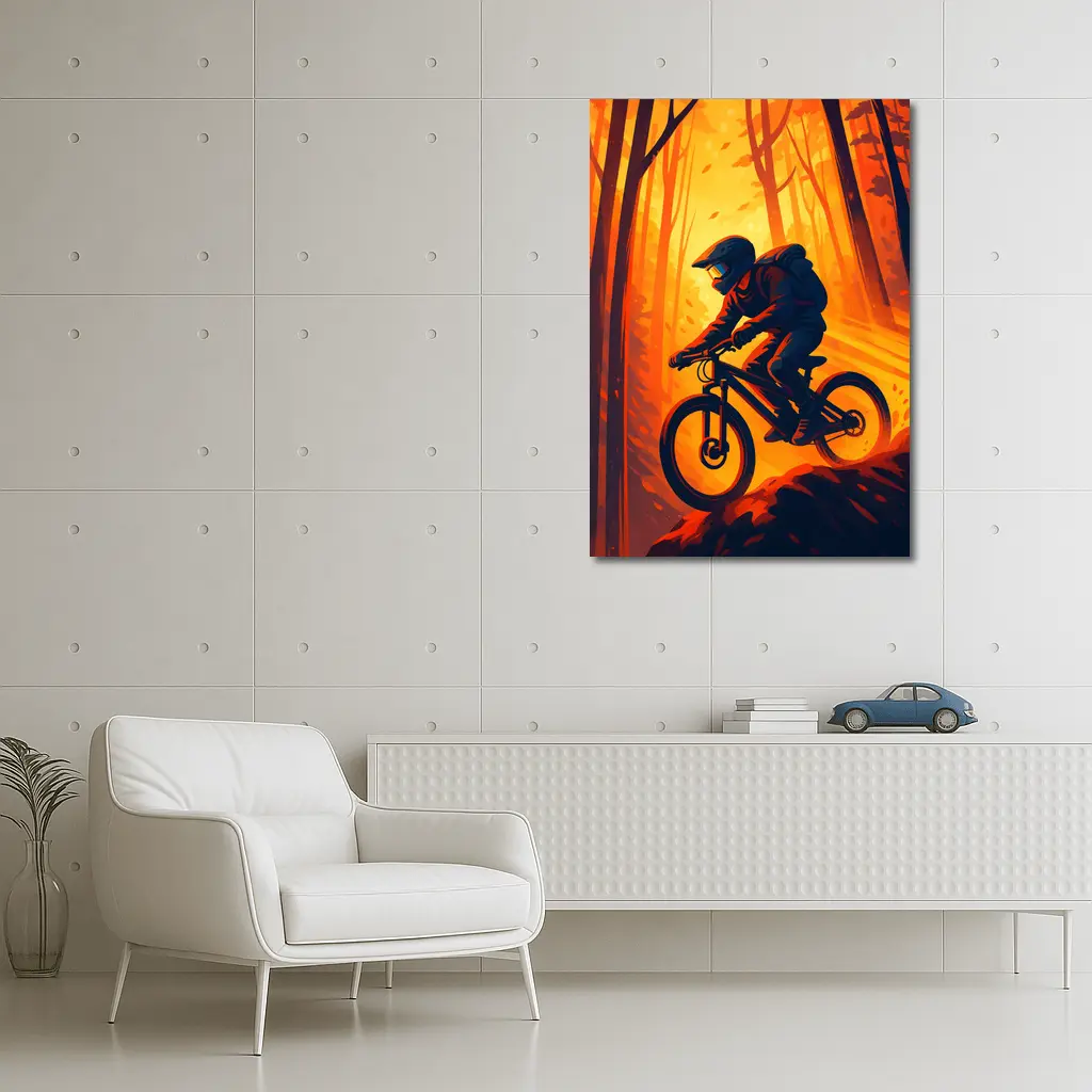 Mountain Biker Riding Through Autumn Forest – Wall Art