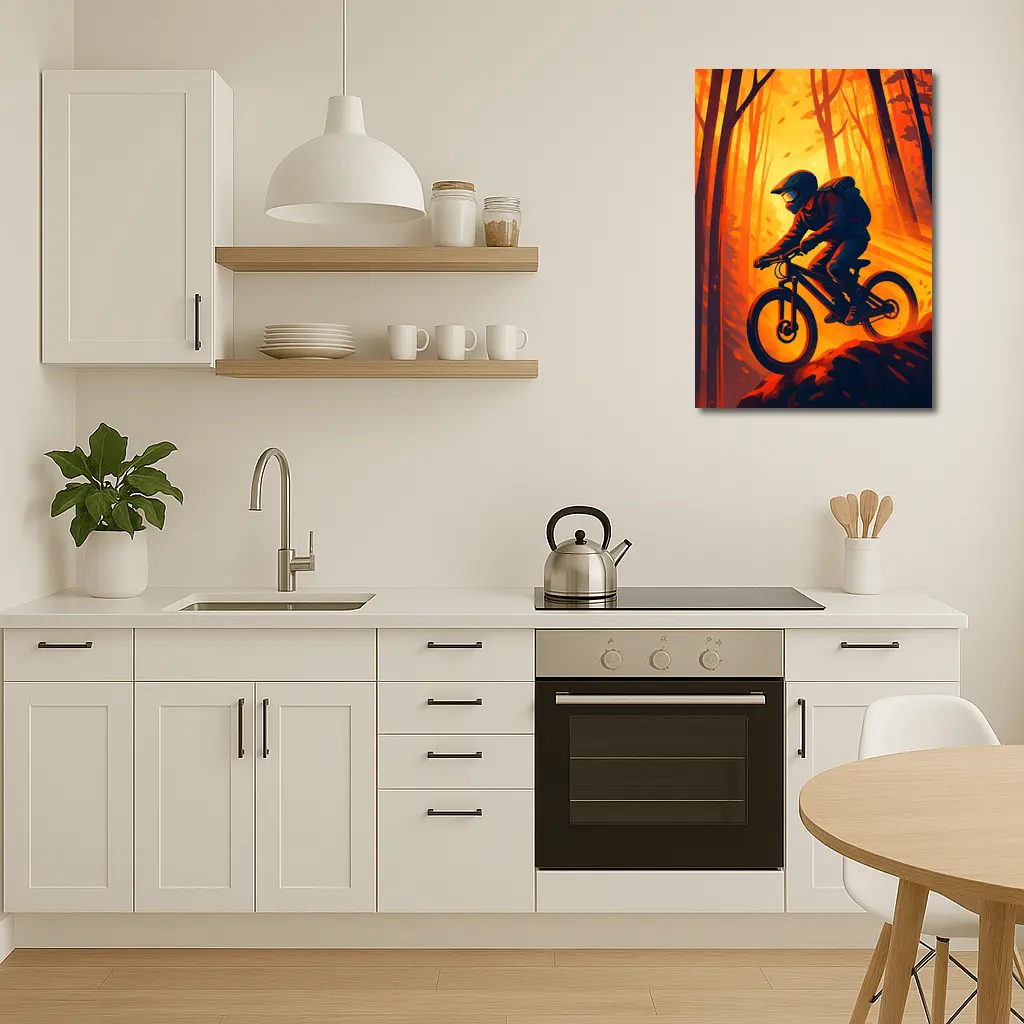 Mountain Biker Riding Through Autumn Forest – Wall Art