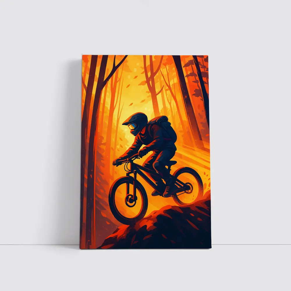 Mountain Biker Riding Through Autumn Forest – Wall Art