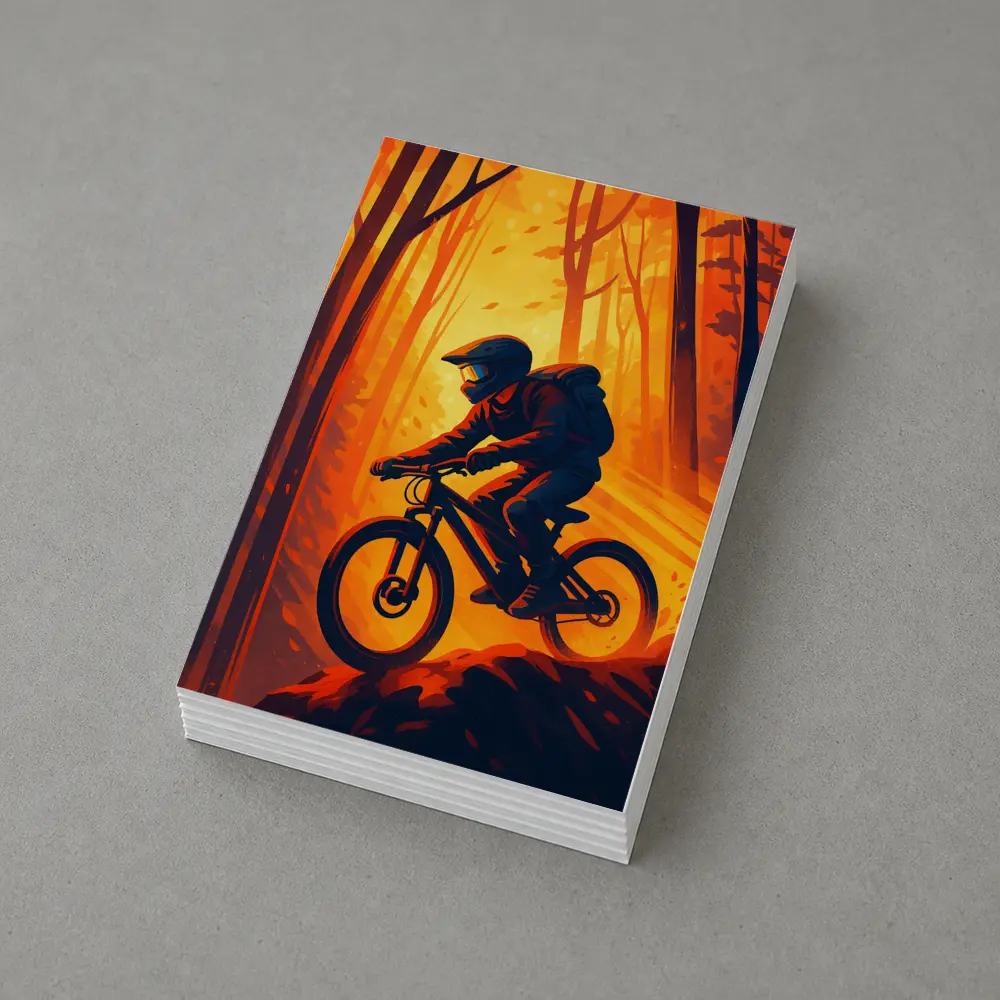 Mountain Biker Riding Through Autumn Forest – Postcards