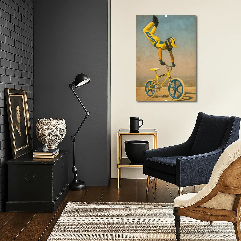 BMX Rider Stunt Yellow Giant Bike Retro – Wall Art
