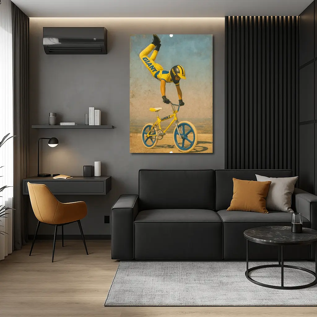 BMX Rider Stunt Yellow Giant Bike Retro – Wall Art