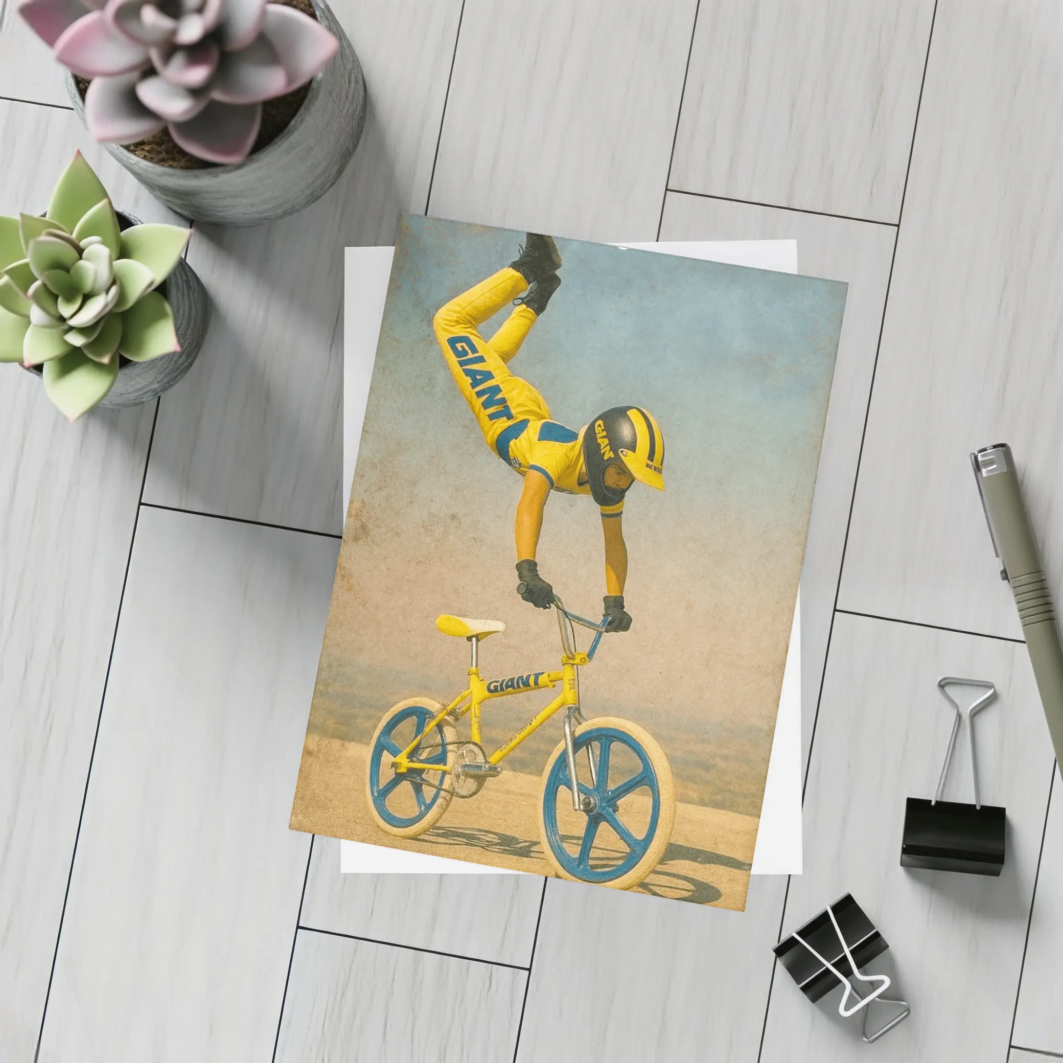 BMX Rider Stunt Yellow Giant Bike Retro – Postcards