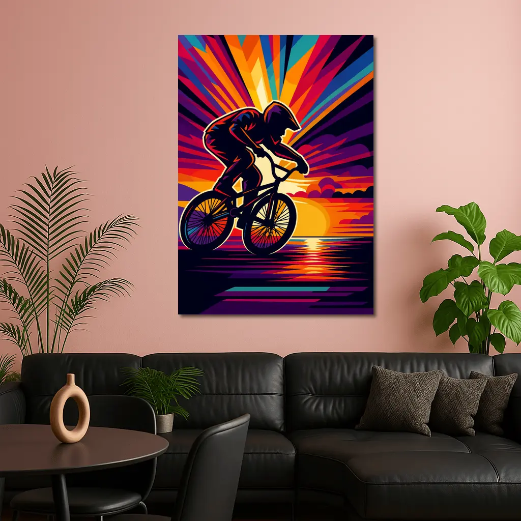 BMX Rider Silhouette Colorful Sunset Pop Art – Wall Art