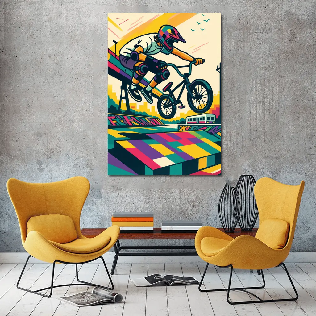 BMX Rider Jumping Urban Skate Park Pop Art – Wall Art