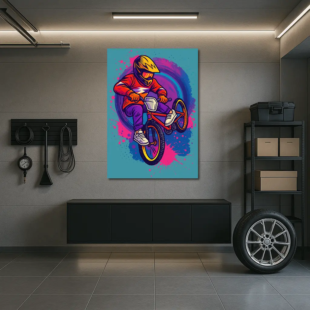 BMX Rider Doing Tricks Colorful Graffiti Background – Wall Art