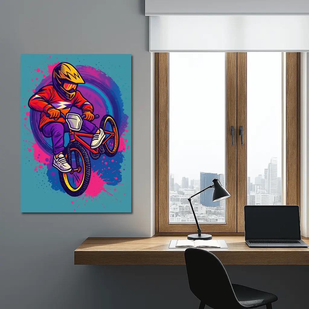 BMX Rider Doing Tricks Colorful Graffiti Background – Wall Art