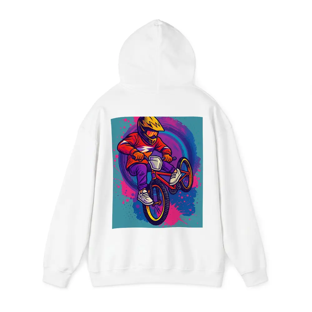BMX Rider Doing Tricks Colorful Graffiti Background – Hoodies