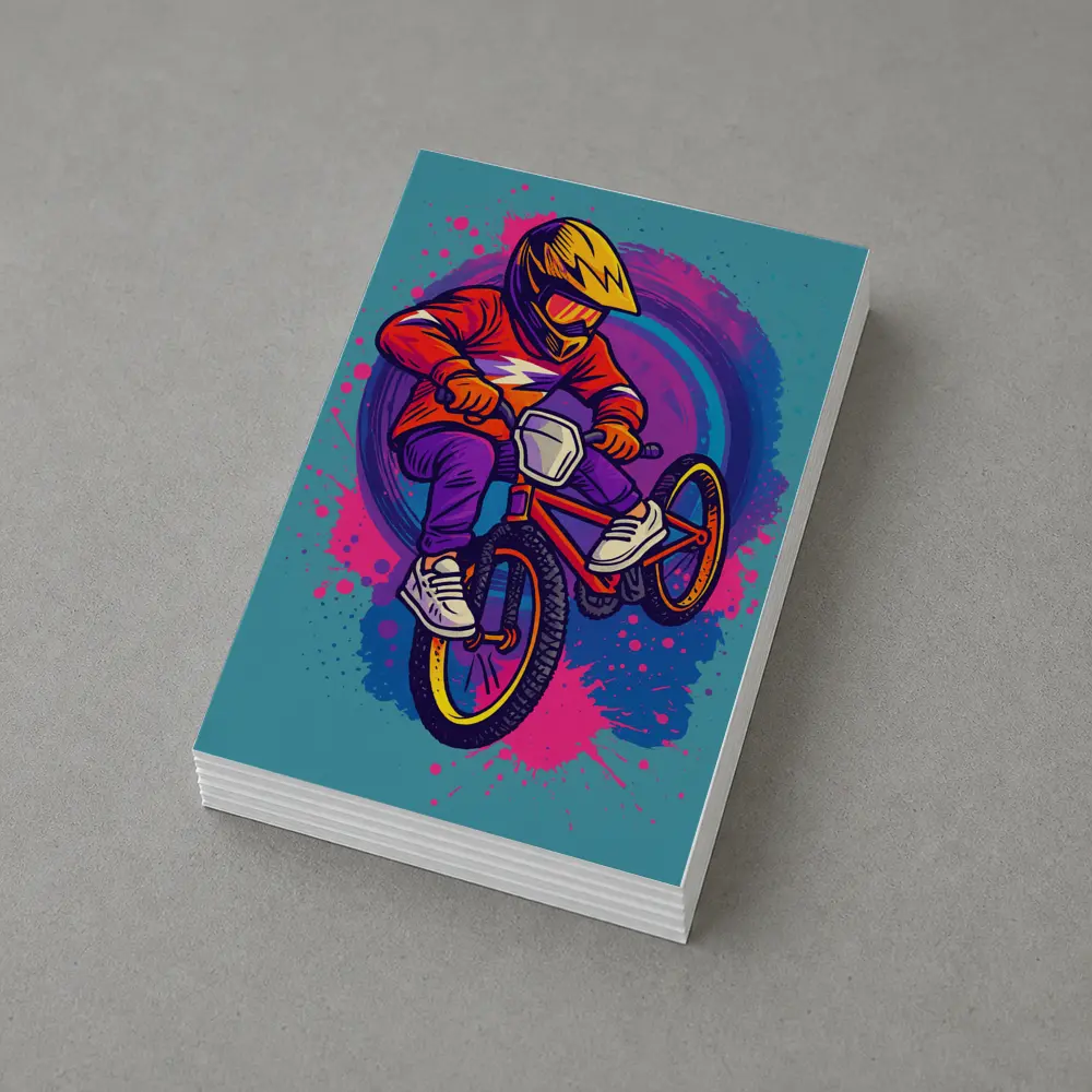BMX Rider Doing Tricks Colorful Graffiti Background – Postcards