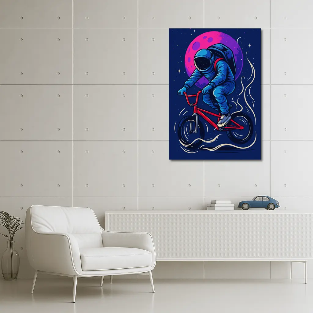 Astronaut Riding BMX Bike In Space – Wall Art