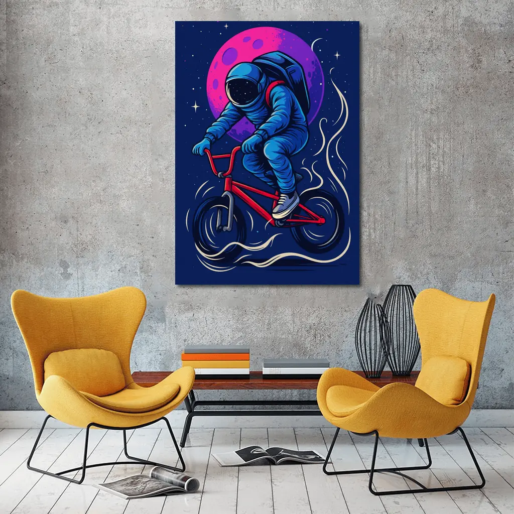 Astronaut Riding BMX Bike In Space – Wall Art