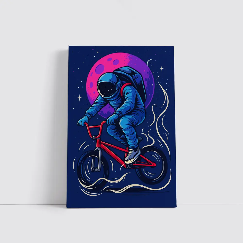 Astronaut Riding BMX Bike In Space – Wall Art