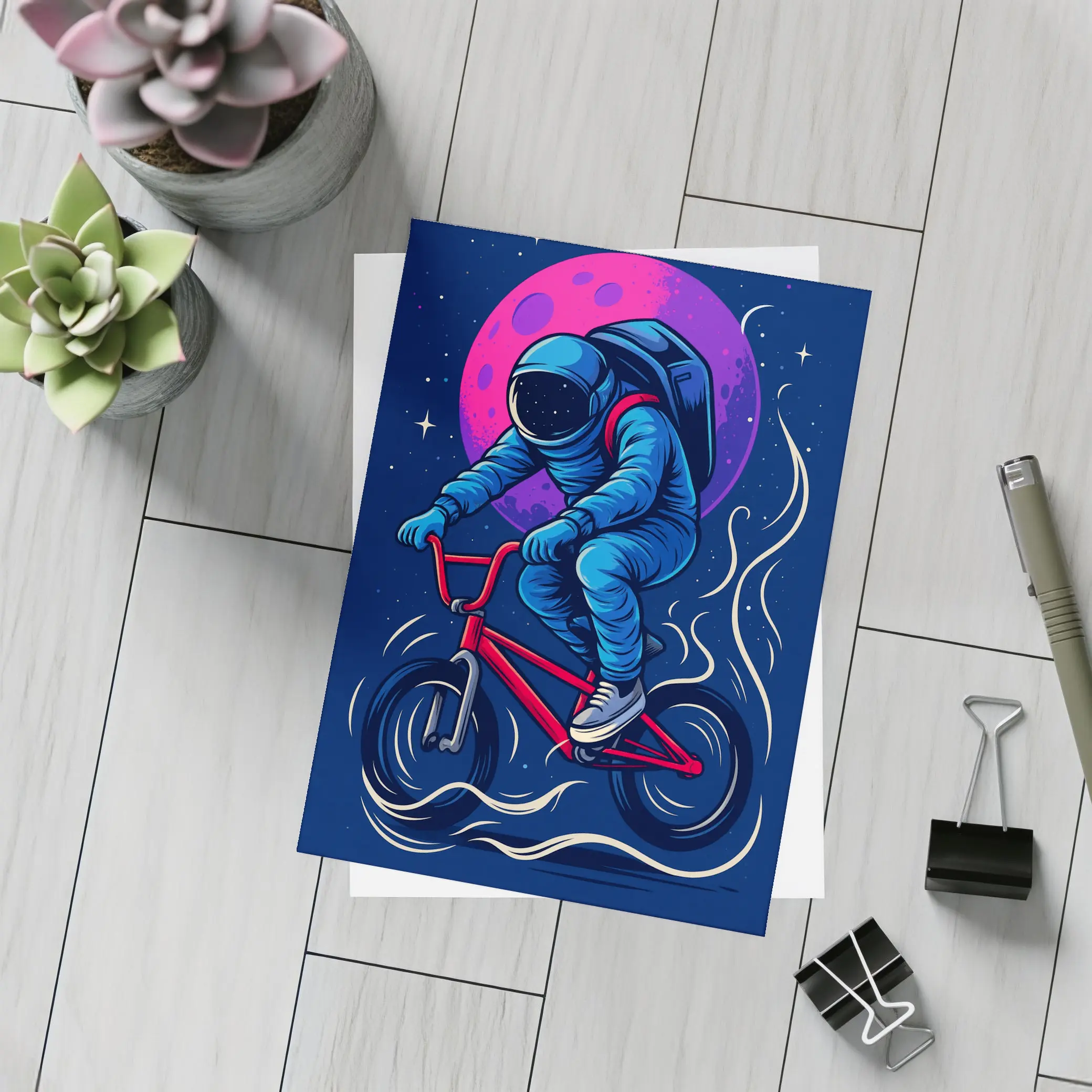 Astronaut Riding BMX Bike In Space – Postcards