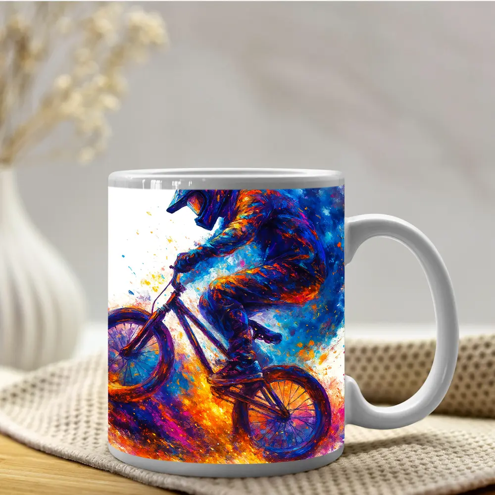 BMX Rider Colorful Paint Splash Art – Mugs