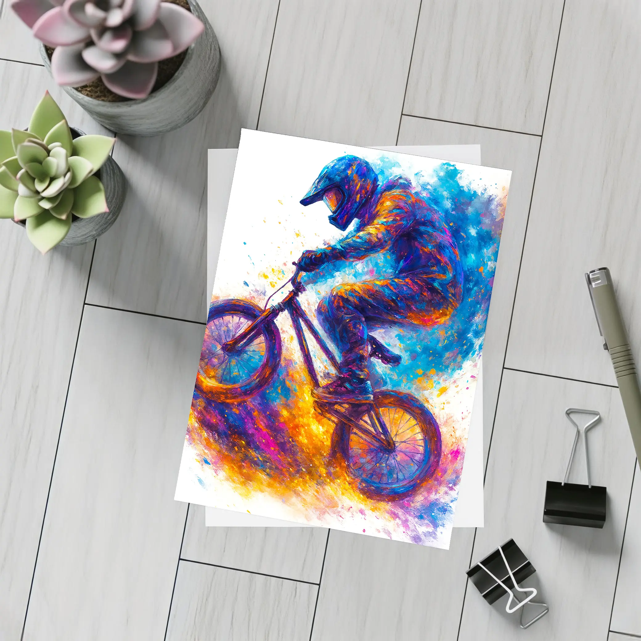 BMX Rider Colorful Paint Splash Art – Postcards