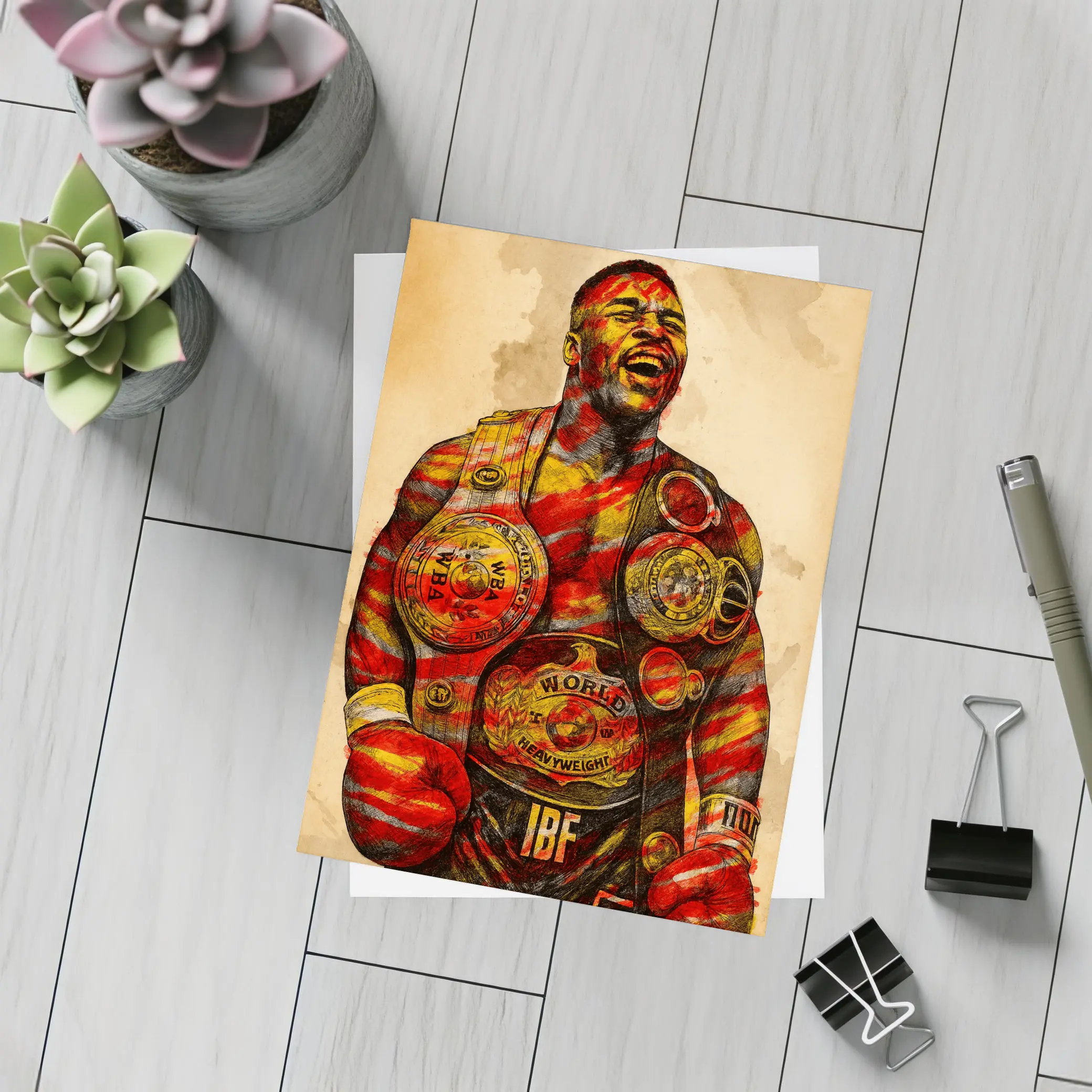 Boxing Champion Heavyweight Belts Sketch Art – Postcards