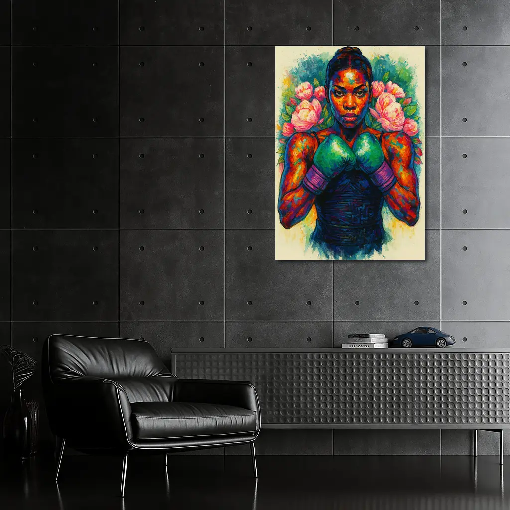 Female Boxer Watercolor Art With Peonies – Wall Art