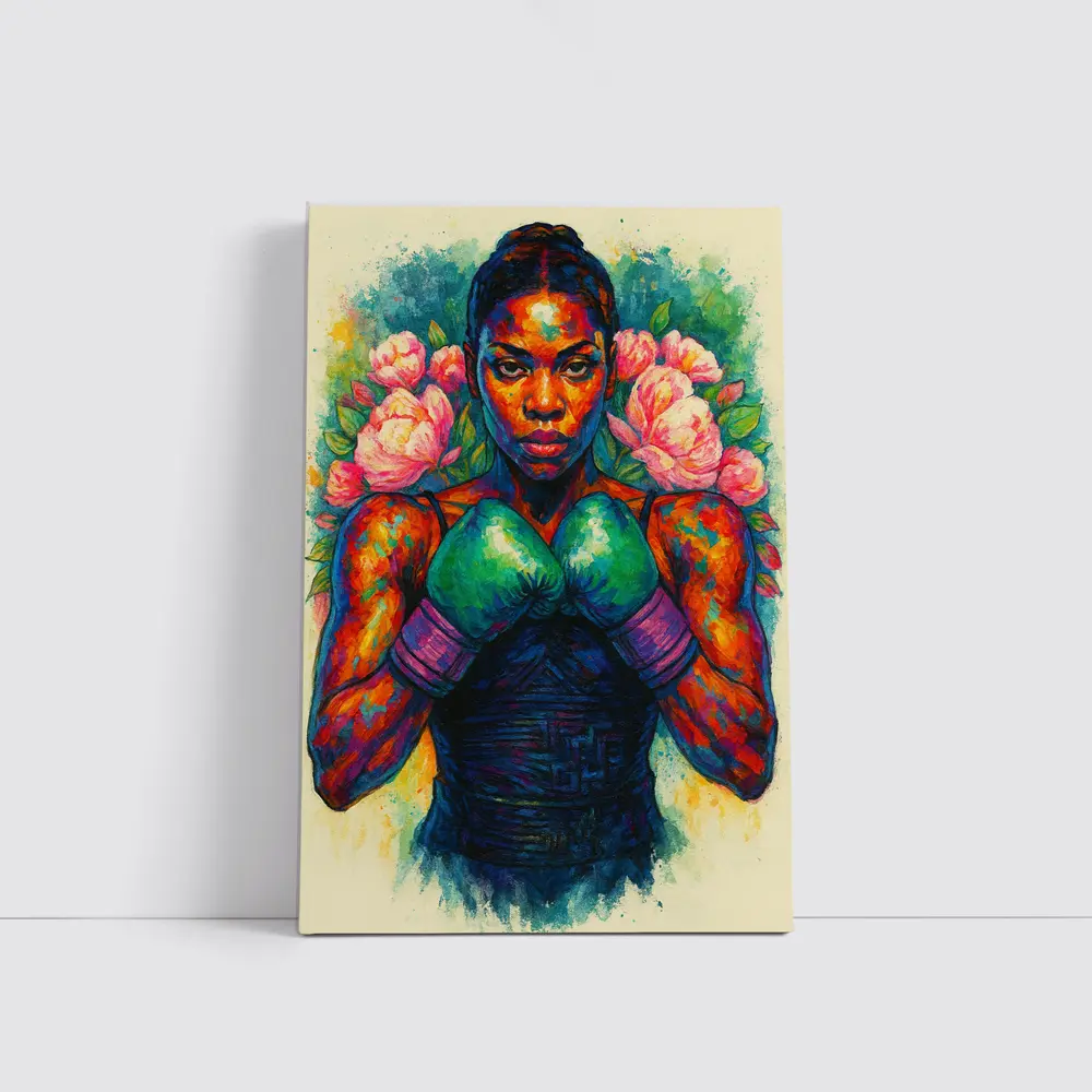 Female Boxer Watercolor Art With Peonies – Wall Art