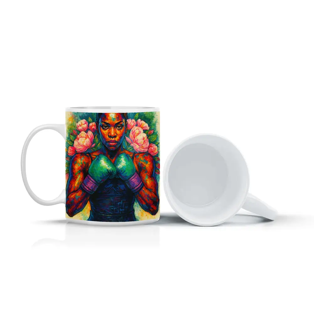 Female Boxer Watercolor Art With Peonies – Mugs