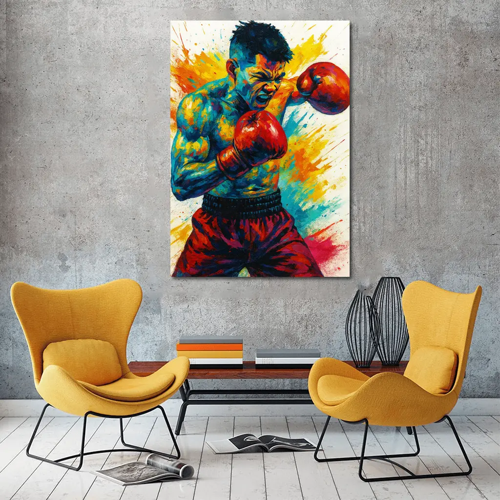 Boxing Fighter Explosive Colorful Paint Splash Art – Wall Art