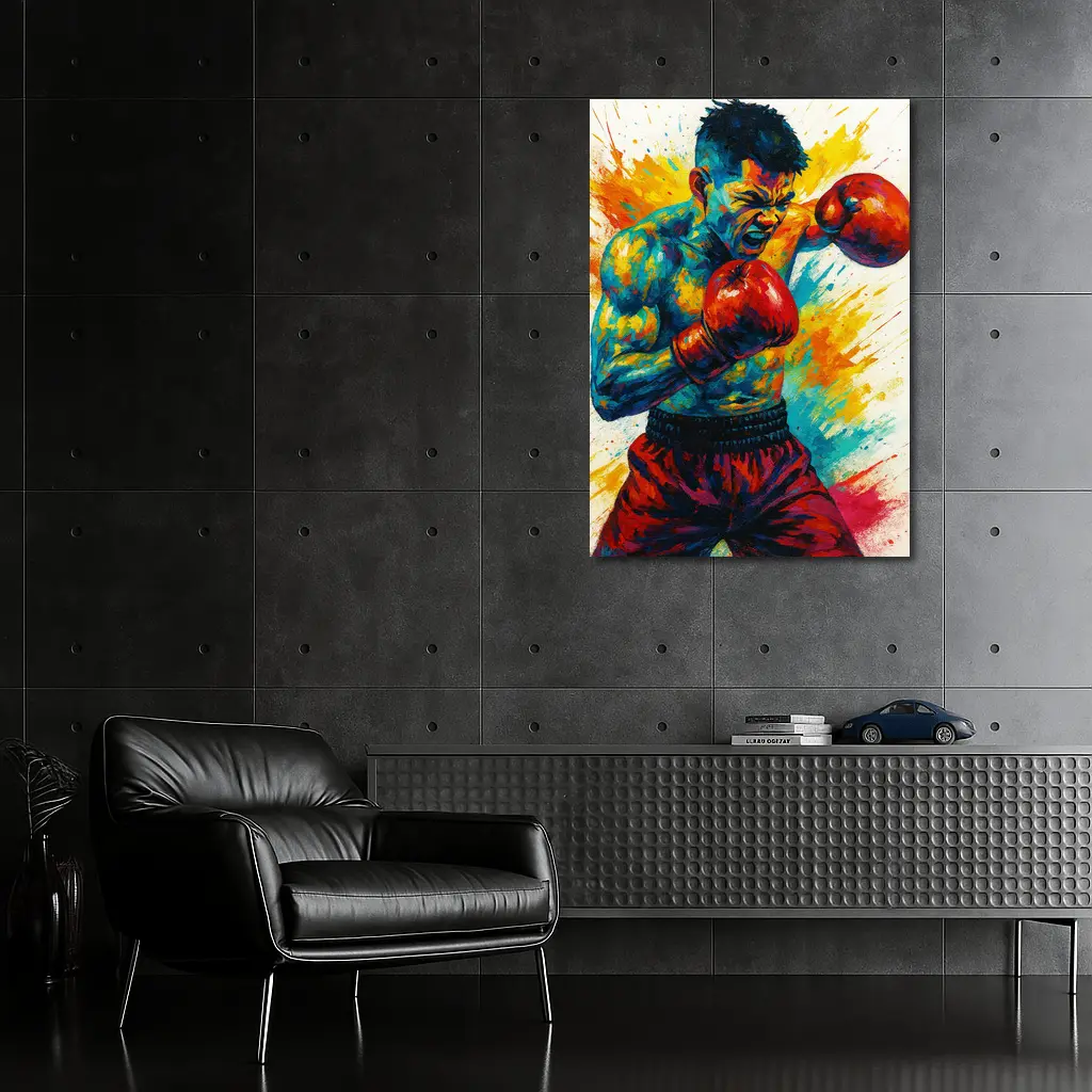 Boxing Fighter Explosive Colorful Paint Splash Art – Wall Art