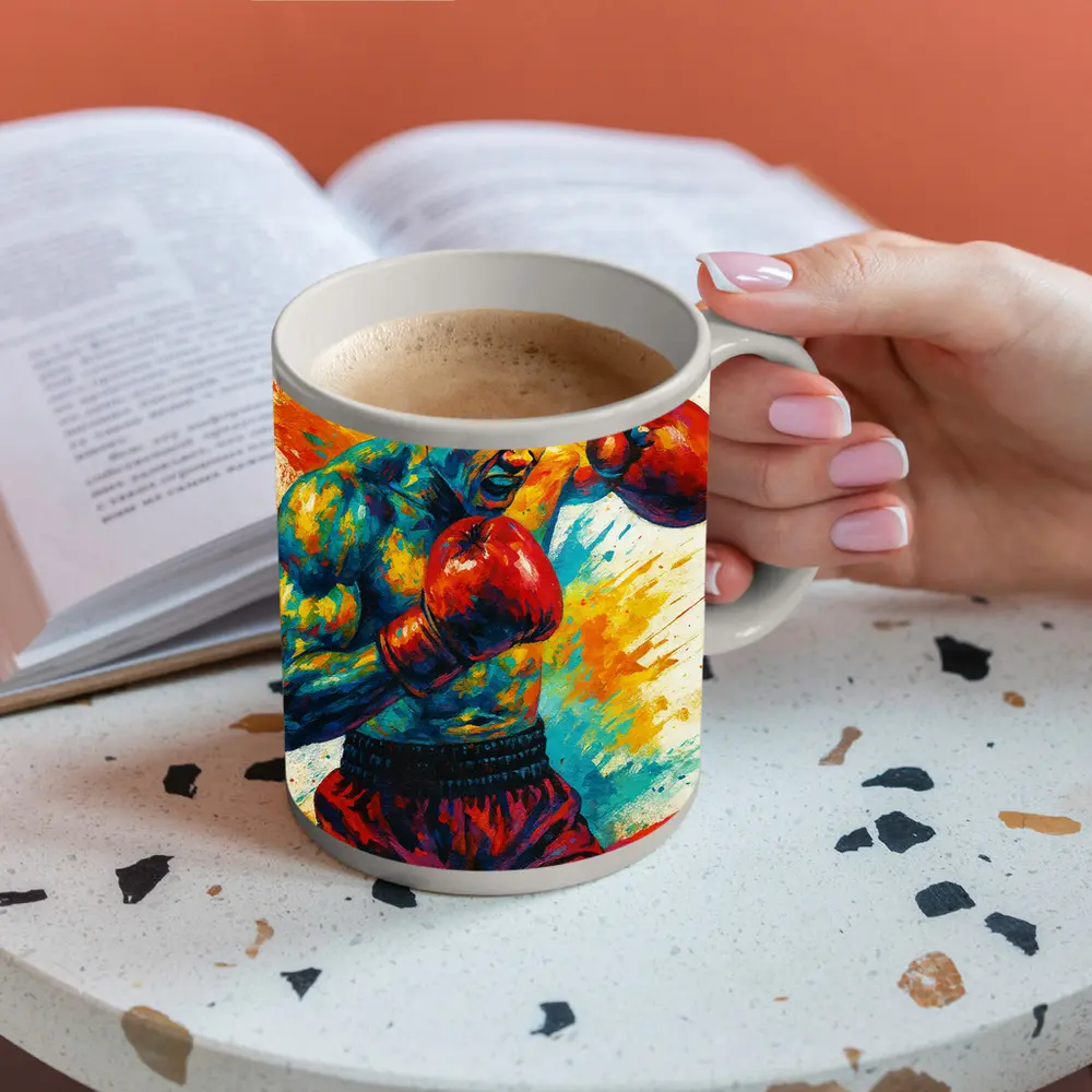 Boxing Fighter Explosive Colorful Paint Splash Art – Mugs