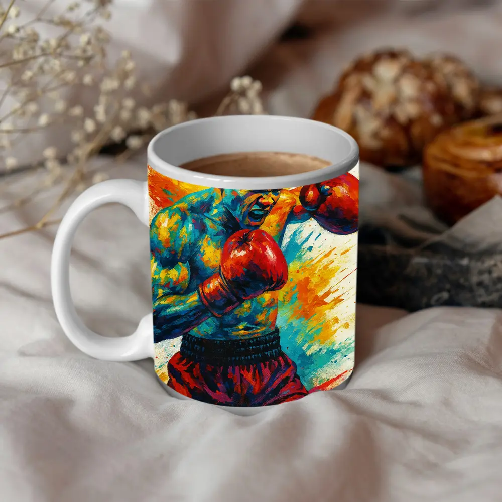 Boxing Fighter Explosive Colorful Paint Splash Art – Mugs