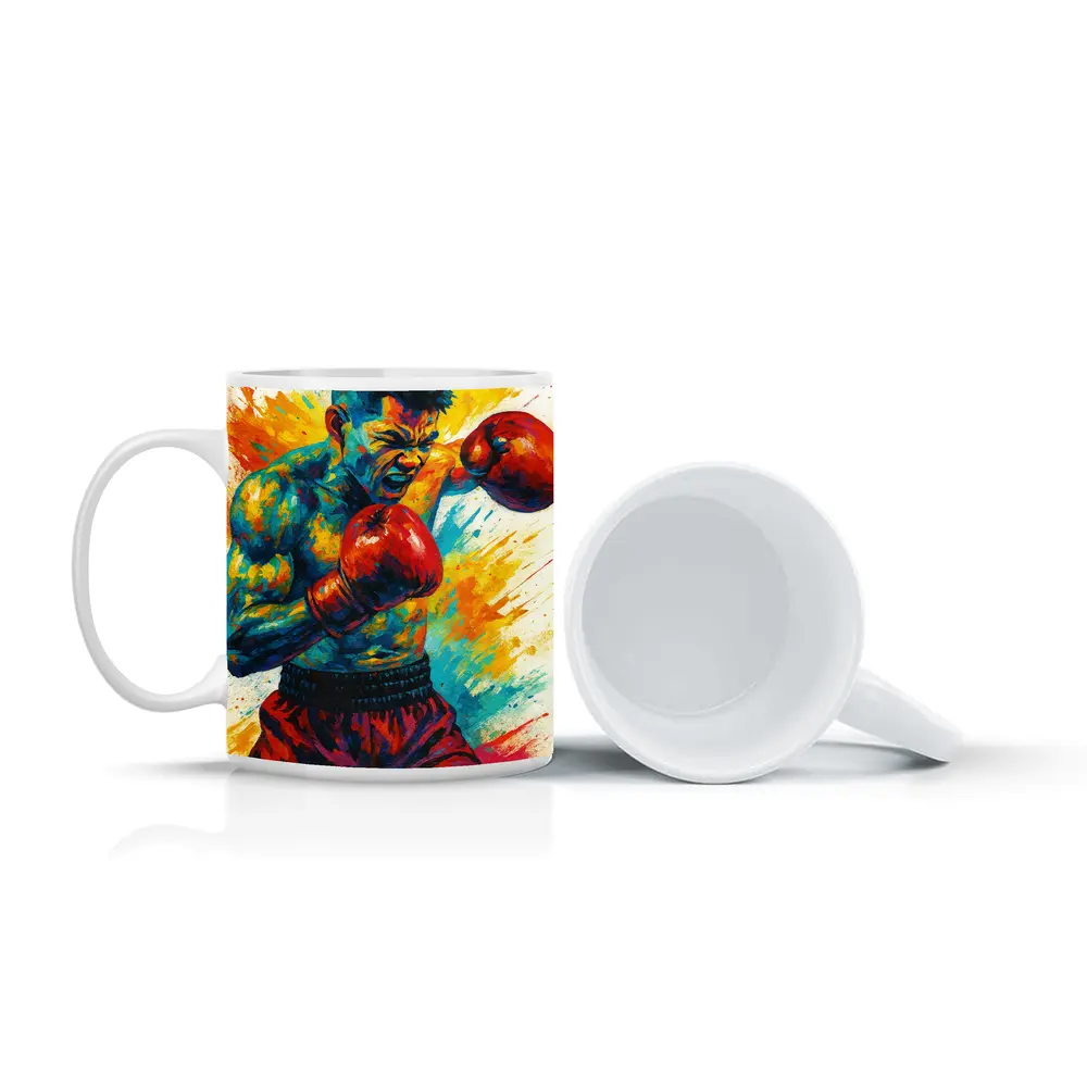 Boxing Fighter Explosive Colorful Paint Splash Art – Mugs
