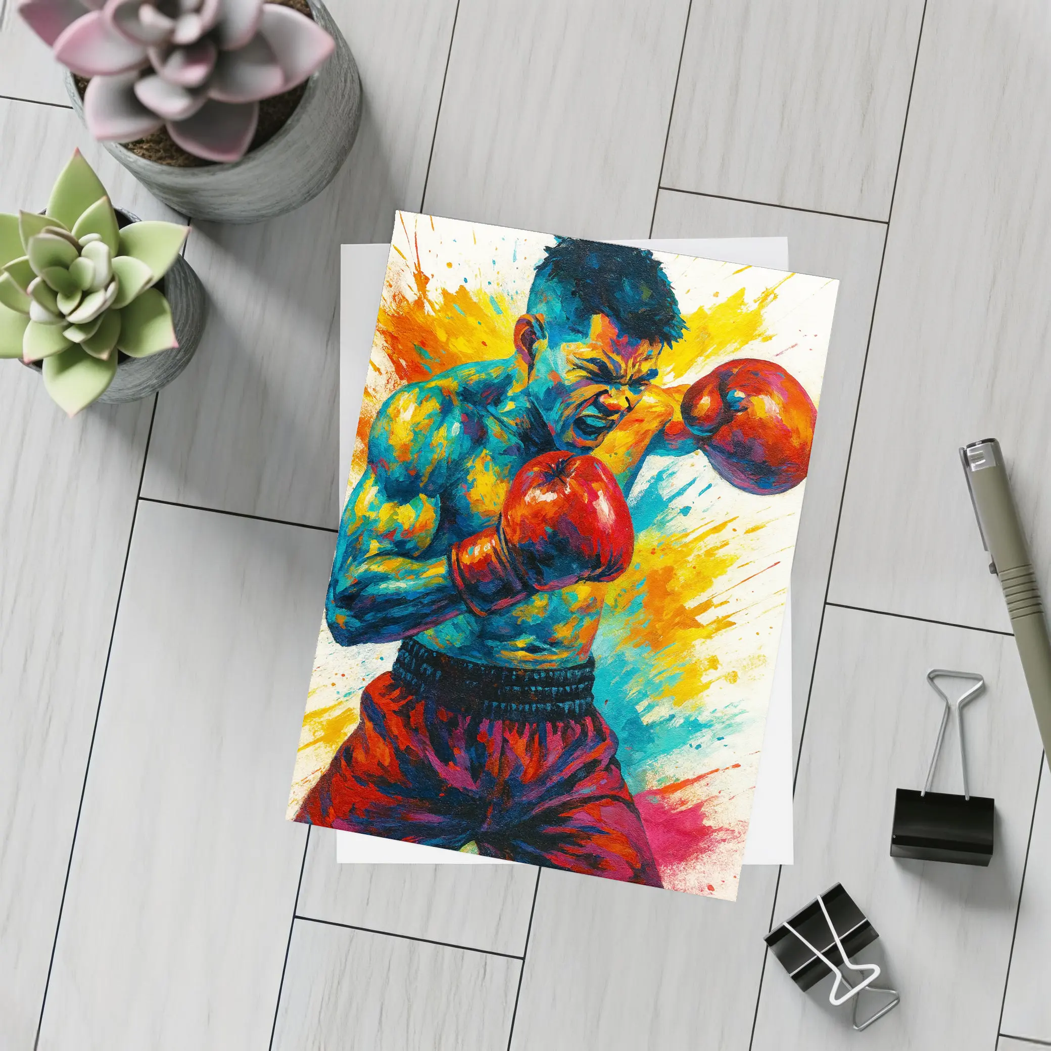 Boxing Fighter Explosive Colorful Paint Splash Art – Postcards