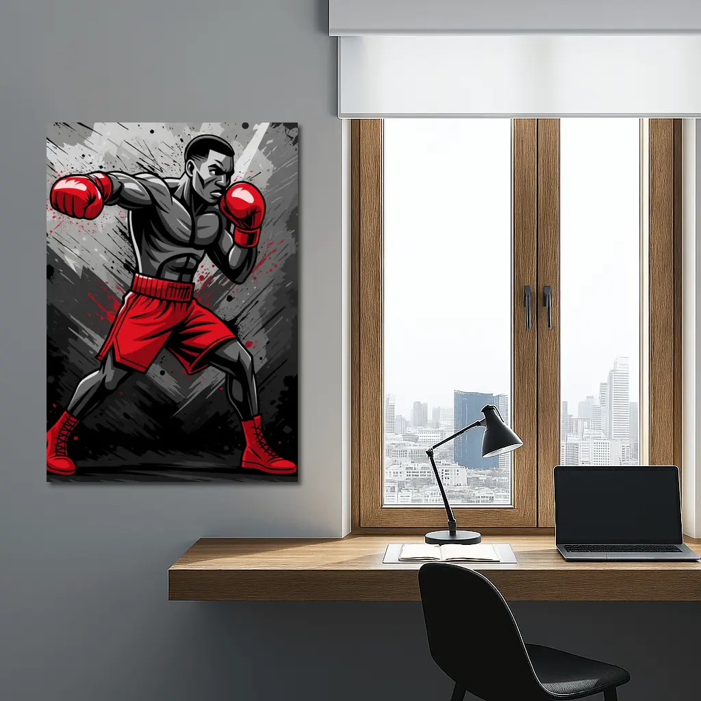 Boxing Fighter Red Gloves Grunge Art – Wall Art