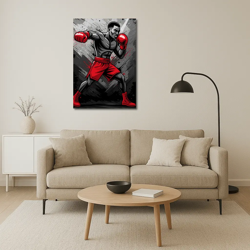 Boxing Fighter Red Gloves Grunge Art – Wall Art